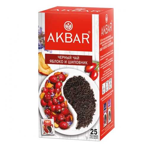 Чай Akbar Яблоко и Шиповник, черный с добавками, 25 сашетов в Лукойл