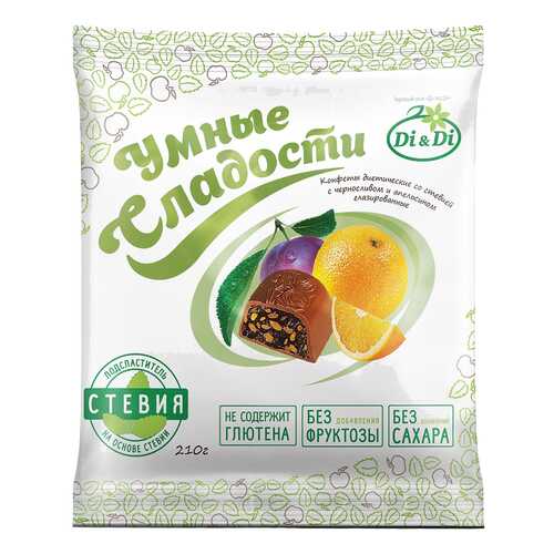 Конфеты глазированные Умные сладости со стевией черносливом и апельсином 210 г в Лукойл
