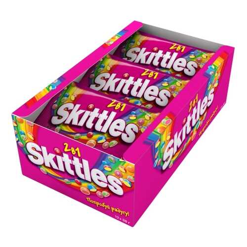 Освежающие конфеты Skittles 2в1 38 г 12 штук в Лукойл