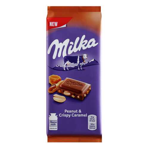Шоколад Milka Молочный с арахисом и кусочками хрустящей карамели 90г в Лукойл